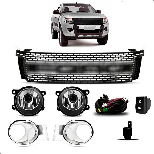 Kit Grade Gafia Para Ranger 2013 A 2016 E Kit Farol Milhas Preto