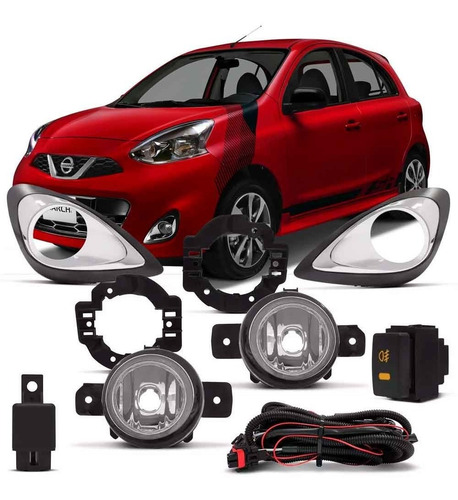 Kit Farol Auxiliar March 2015 À 2017 Com Grade Cromado.