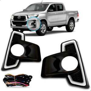 Kit Moldura Milha Hilux Pick Up 2018 A 2020 Com Led Preto