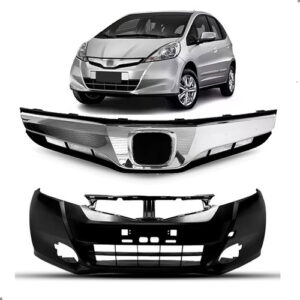 Kit Parachoque Para Honda Fit 2013 2014 Com Grade Superior - Preto