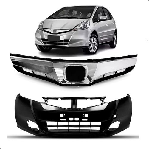 Kit Parachoque Para Honda Fit 2013 2014 Com Grade Superior - Preto