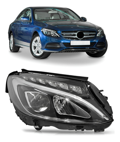 Farol Para Mercedes C180 15 A 18 Com Led Sem Reator 1ª Linha Direito/passageiro