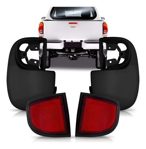 Par Polaina + Refletor Traseiro L200 Triton 2007 A 2016 Vermelho Direito + Esquerdo