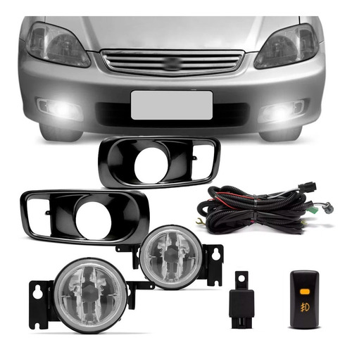 Kit Farol Neblina Milha Civic 1999 2000 Com Grade Preta