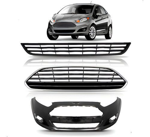 Kit Envolvente New Fiesta 13 A 17 Hatch Com Grades 1a Linha  Preto