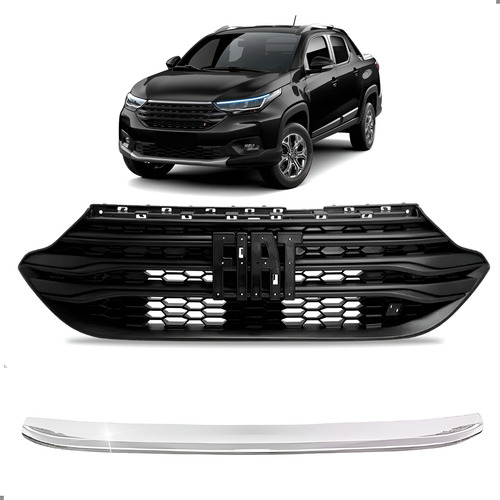 Grade Para Pickup Nova Strada 2020 A 2025 Com Friso Cromado Preto