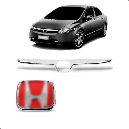 Friso Radiador New Civic 2006 A 2008 Com Emblema Vermelho