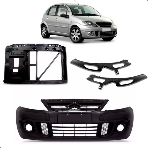 Parachoque Para Citroen C3 2009 A 2012 Guias E Painel Sem Ar Preto