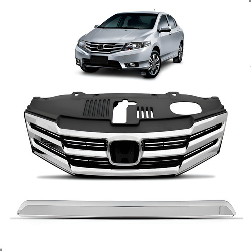Grade Para Honda City 2012 A 2014 Friso Tampa Mala Cromados Preto