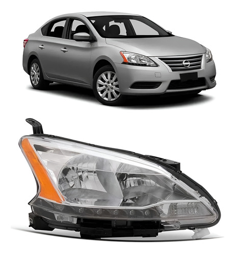 Farol Para Nissan Sentra 14 15 2016 Cromado Com Led 1ª Linha - Esquerdo/motorista