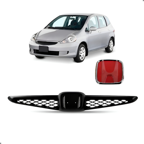 Kit Grade Para New Fit 2009 A 2012 Com Emblema Vermelho Preto