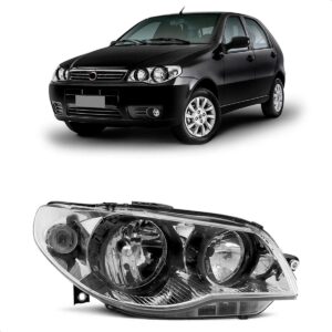 Farol Cromado Palio Celebration Aro Negro 2004 A 2013 Zoião Lado Direito