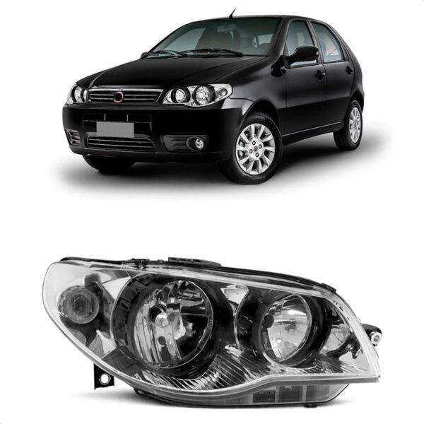 Farol Cromado Palio Celebration Aro Negro 2004 A 2013 Zoião Lado Direito