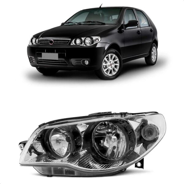 Farol Cromado Palio Celebration Aro Negro 2004 A 2013 Zoião Lado Esquerdo