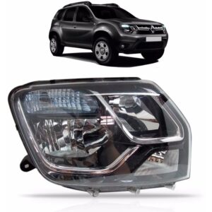 Farol Duster 2015 2016 Manual Preto Com Friso Cromado Lado Direito
