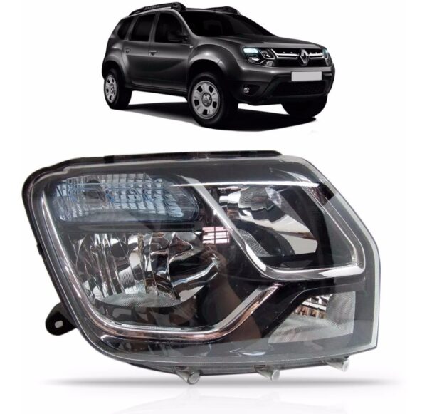 Farol Duster 2015 2016 Manual Preto Com Friso Cromado Lado Direito