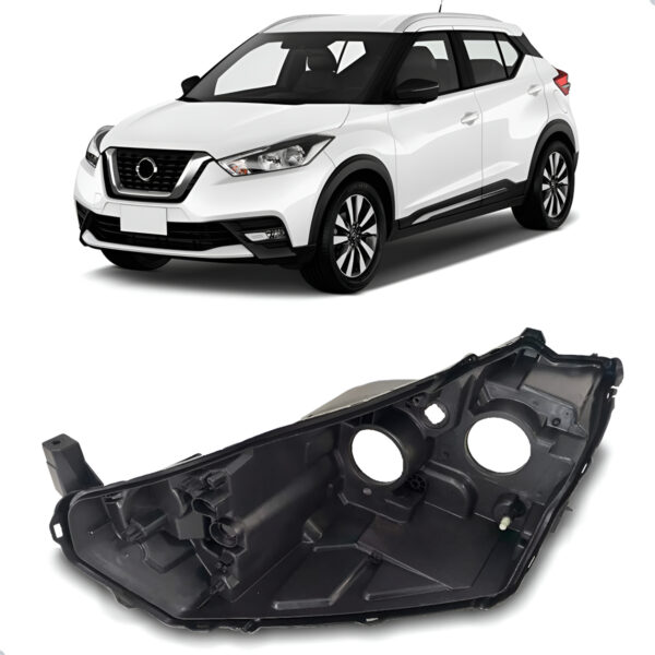 Carcaça Farol Dianteiro Kicks 2017 A 2021 C/ Regulador Lado Esquerdo