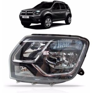 Farol Duster 2015 2016 Manual Preto Com Friso Cromado Lado Esquerdo
