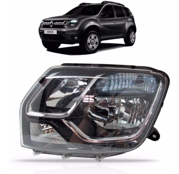 Farol Duster 2015 2016 Manual Preto Com Friso Cromado Lado Esquerdo