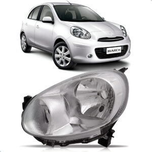 Farol Dianteiro Para Nissan March 2011 A 2013 Cromado Manual Lado Esquerdo