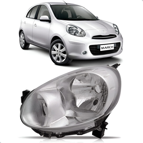 Farol Dianteiro Para Nissan March 2011 A 2013 Cromado Manual Lado Esquerdo