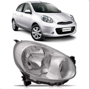 Farol Dianteiro Para Nissan March 2011 A 2013 Cromado Manual Lado Direito
