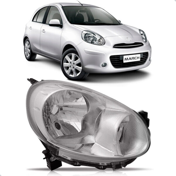 Farol Dianteiro Para Nissan March 2011 A 2013 Cromado Manual Lado Direito
