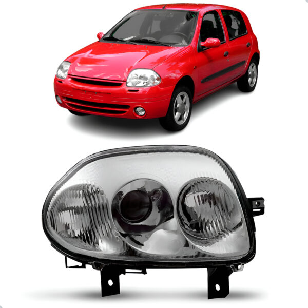 Farol Elétrico Clio 1999 A 2002 Foco Duplo Cromado Sem Motor Lado Direito