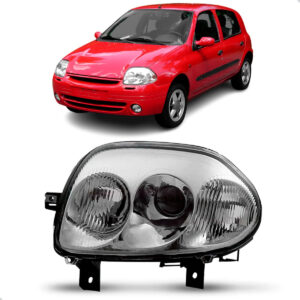 Farol Elétrico Clio 1999 A 2002 Foco Duplo Cromado Sem Motor Lado Esquerdo