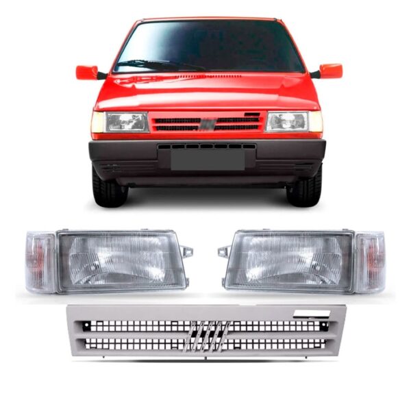 Kit Frente Grade Farol E Pisca Uno 1991 A 1999 Cristal Direito
