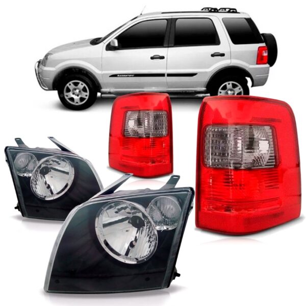 Kit Par Faróis Ecosport 2003 A 2007 + Par Lanternas Fumê Ambos Lados