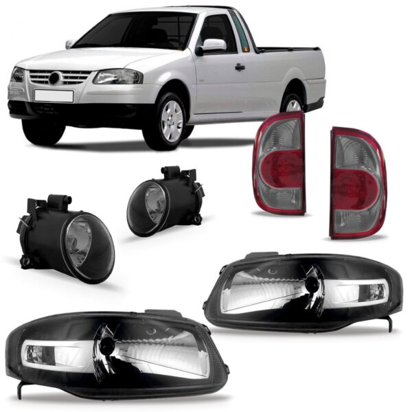 Kit Farol Saveiro G4 Mascara Negra Com Sinaleira Farol Milha