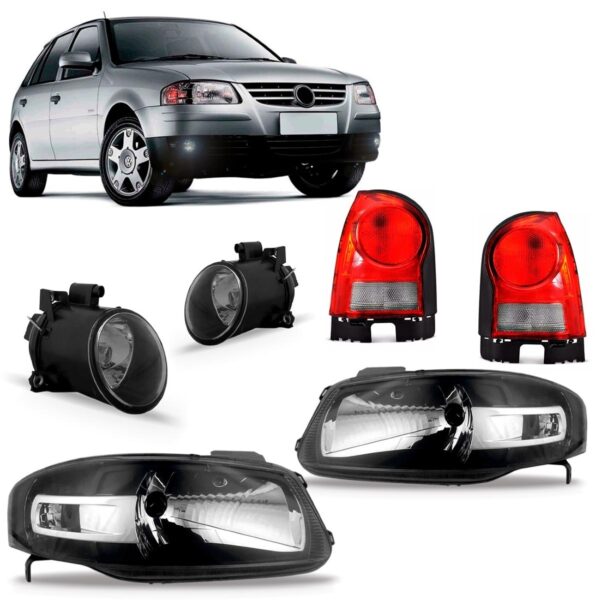 Kit Farol Gol G4 Máscara Negra Com Sinaleira Farol Milha Esquerdo/motorista