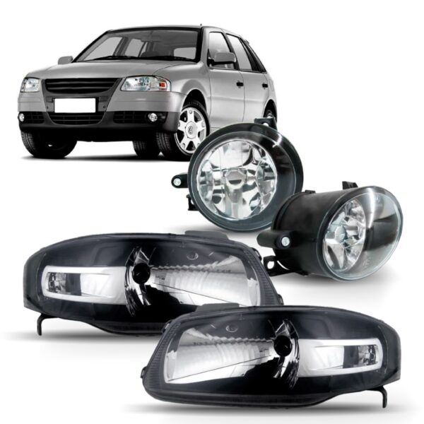 Kit Farol Mascara Negra + Farol Milha Gol G4 2004 A 2013
