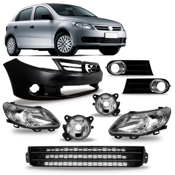 Kit Parachoque Diant Gol Saveiro G5 Farol C Grade E Molduras Preto