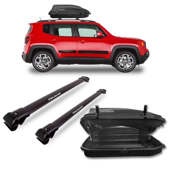 Kit Travessa Teto Jeep Renegade Preta + Baú 270 Litros Preta