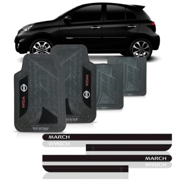 Kit Friso Lateral Nissan March Com Jogo Tapete Pvc