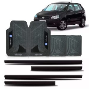 Friso Lateral Para Polo 2008 A 2014 4 Portas E Jogo Tapete Preto