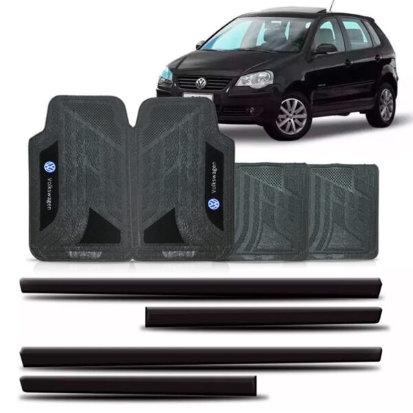 Friso Lateral Para Polo 2008 A 2014 4 Portas E Jogo Tapete Preto