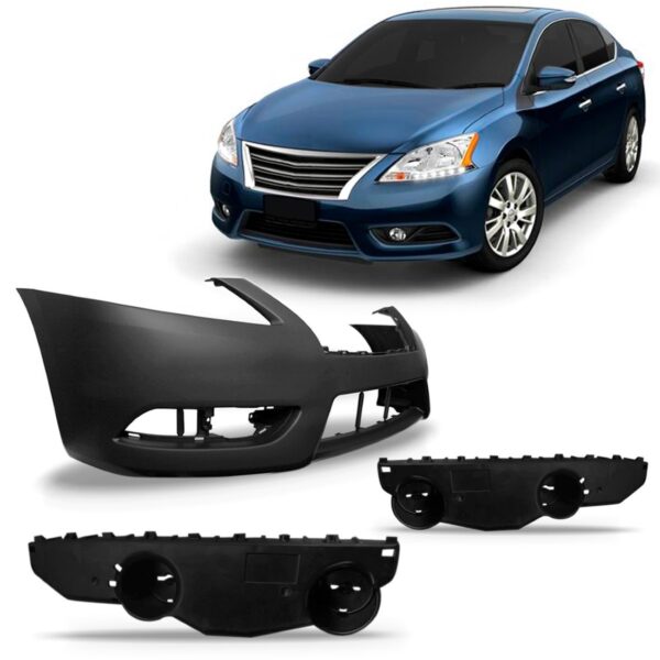 Parachoque Dianteiro Sentra 2014 2015 2016 Com Par Guias Preto