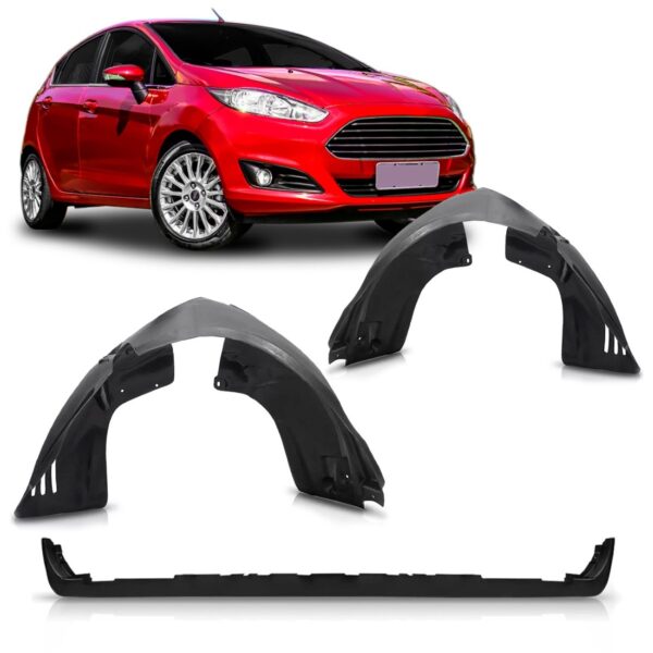 Kit Spoiler Parachoque Fiesta 2013 2014 Com Par Parabarros Preto