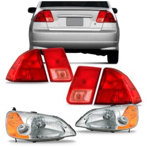 Kit Farol Com Jogo Lanterna Canto E Tampa Civic 2001 02 2003 Bicolor