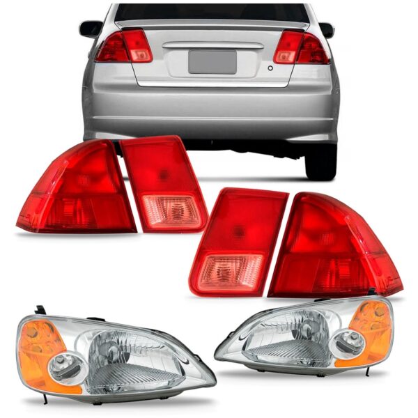 Kit Farol Com Jogo Lanterna Canto E Tampa Civic 2001 02 2003 Bicolor
