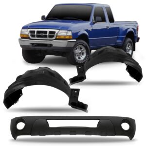 Kit Spoiler Parachoque Ranger 2004 A 2008 Com Par Parabarro Preto