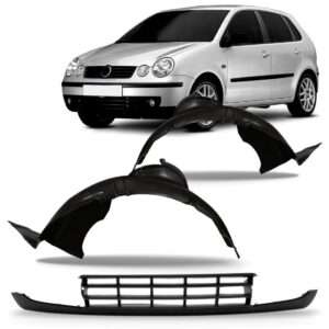 Kit Spoiler Parachoque Polo 2003 A 05 2006 Com Par Parabarro Preto