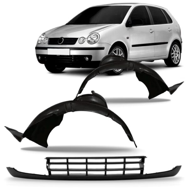 Kit Spoiler Parachoque Polo 2003 A 05 2006 Com Par Parabarro Preto