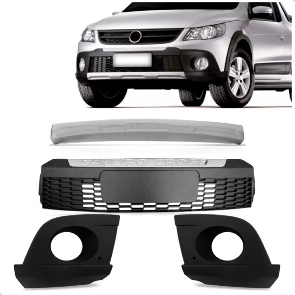 Grade Para Vw Gol G5 2010 A 2012 Rallye + Par Moldura Milha Preto