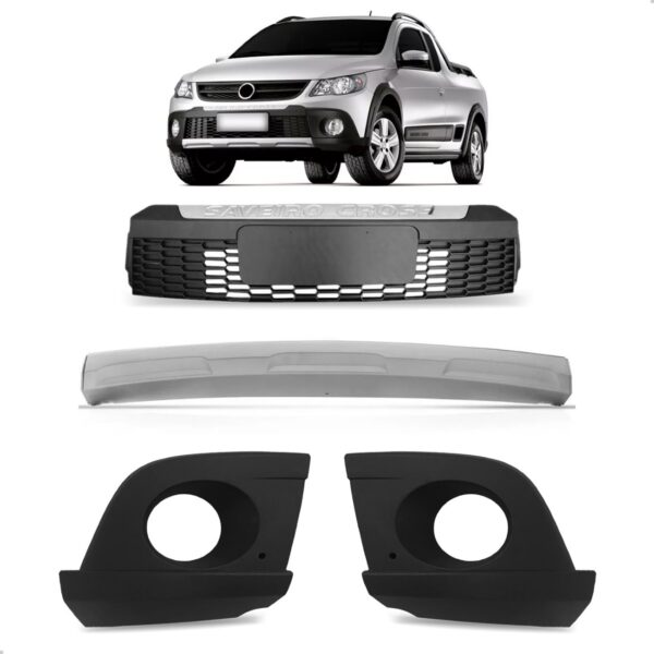 Kit Saveiro Cross G5 Grade Central + Par Molduras + Spoiler