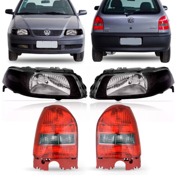 Kit Farol Máscara Negra + Lanterna Fumê Gol G3 Giii 99 À 05