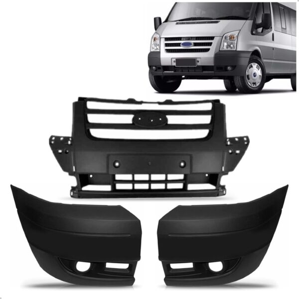 Kit Parachoque Transit 2009 2010 2011 2012 2013 3 Peças Preto